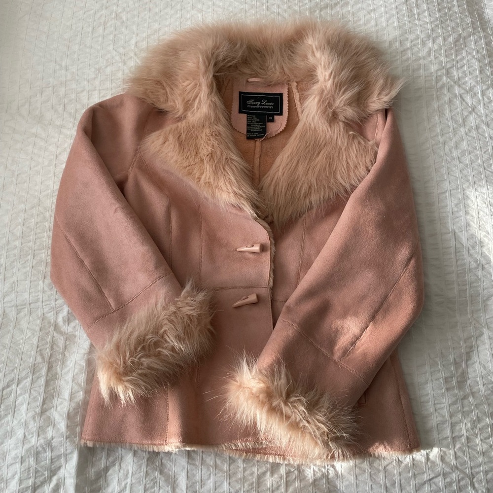 Blush Faux Suede Jacket with Faux Fur